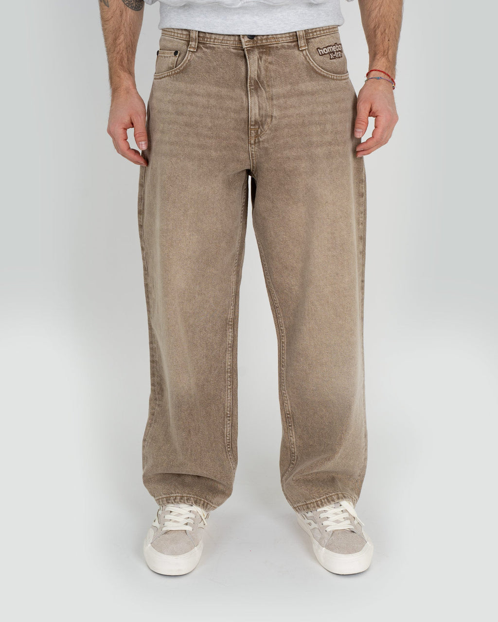 Homeboy X-tra Baggy Dye Denim Hose – Washed Brown – Vorderansicht