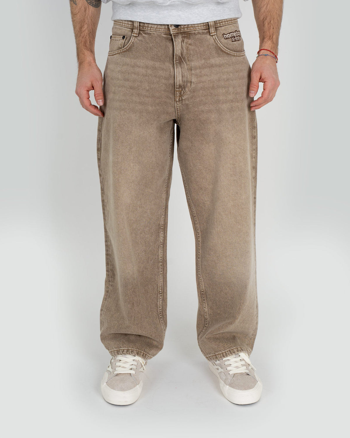 Homeboy X-tra Baggy Dye Denim Hose – Washed Brown – Vorderansicht
