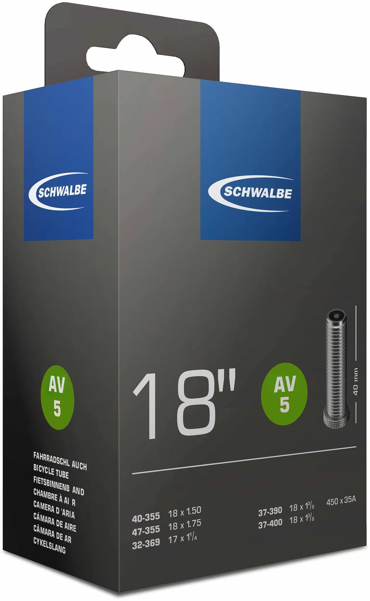 Schwalbe AV5 Fahrradschlauch – 18 Zoll – 40 mm