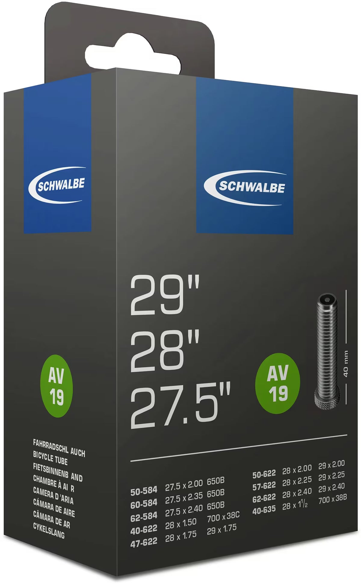 Schwalbe AV19 Fahrradschlauch – 27,5 / 28 / 29 Zoll – 40 mm