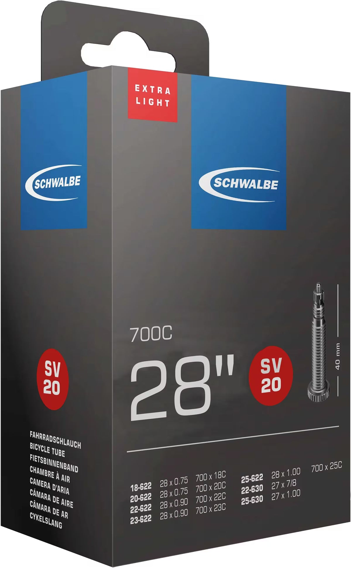 Schwalbe SV20 Extra Light Fahrradschlauch – 28 Zoll – 60 mm