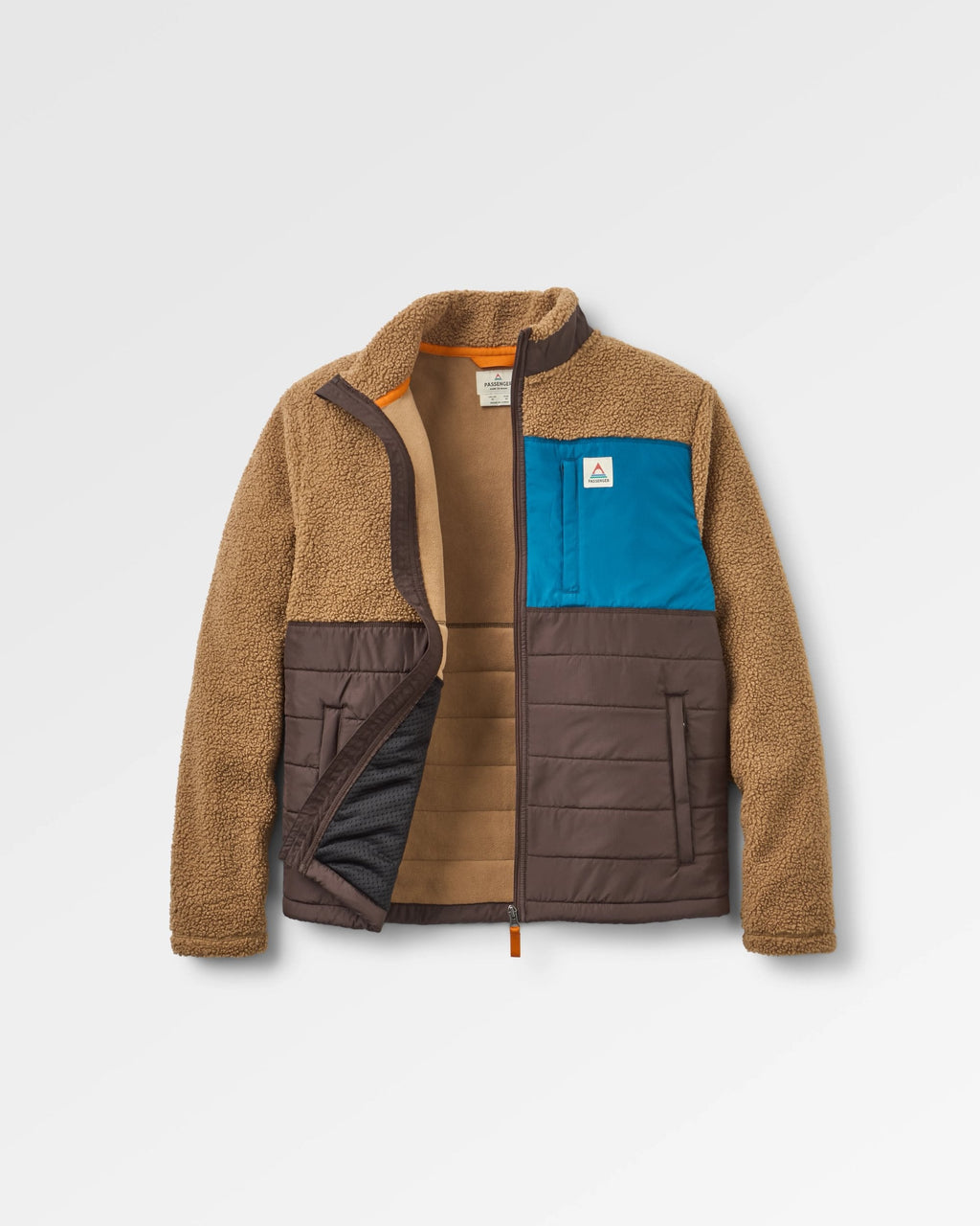 Passenger Born Explorer Sherpa-Fleecejacke – Caramel/Espresso – Vorderansicht