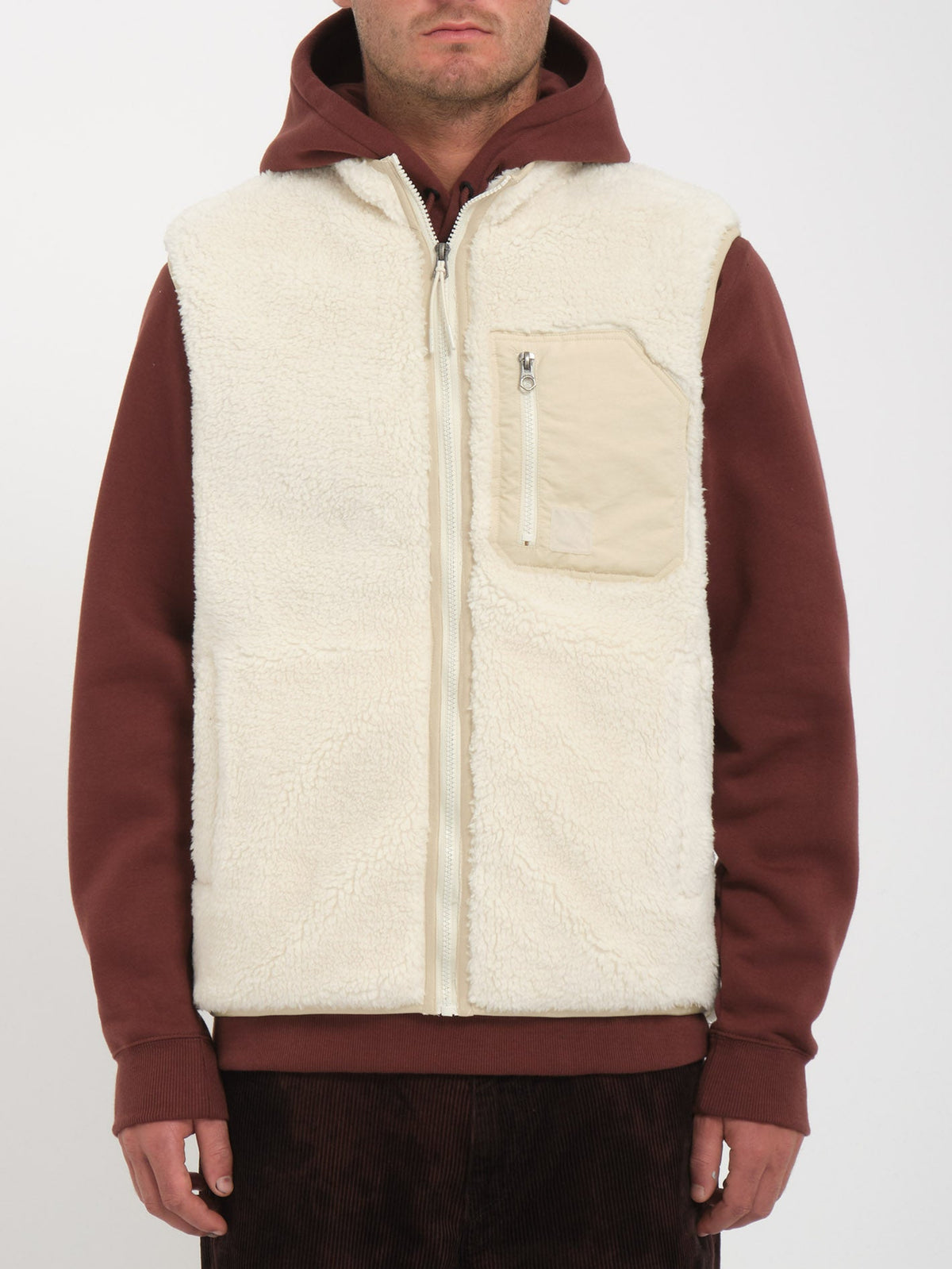 Volcom Muzzer Fuzzar Sherpa-Weste – Dirty White – Vorderansicht