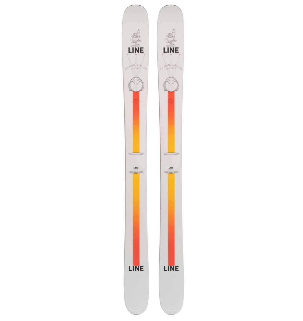LINE Sir Francis Bacon Shorty Junior-Freeride-Ski – helle Modellabbildung mit orangefarbenem Streifen