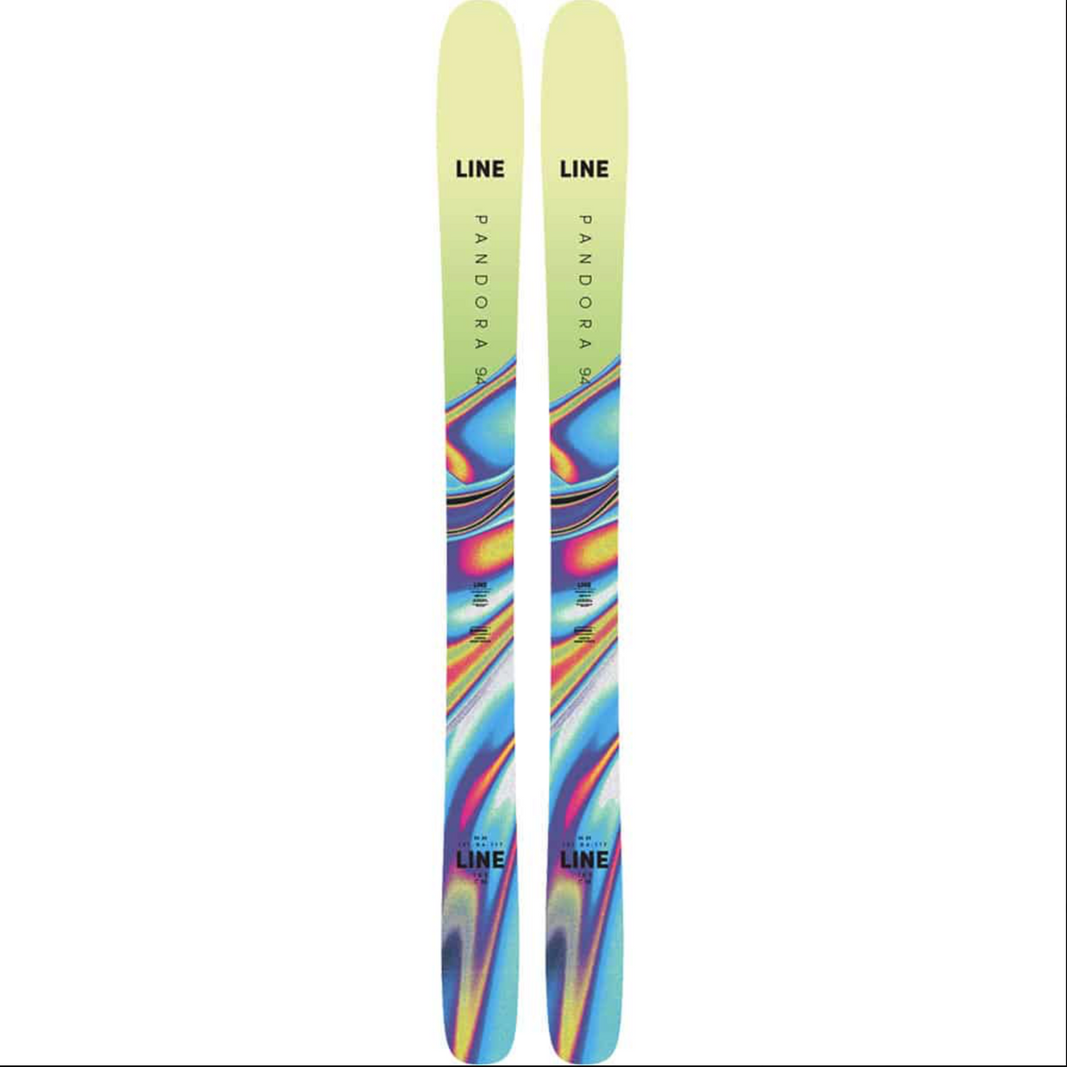 LINE Pandora 94 Damen-Allmountain-Ski – gelbe Spitzen mit mehrfarbiger Grafik
