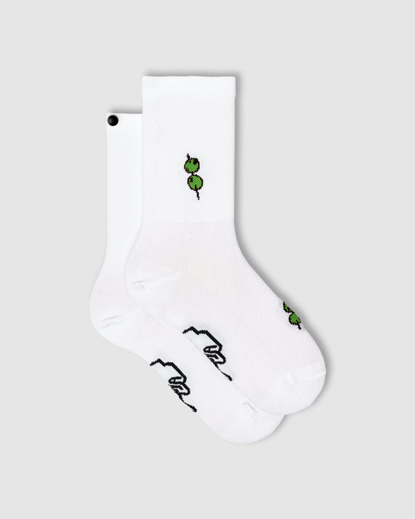 FINGERSCROSSED Classic ANDIAMO! Olive – weiße Radsocken mit Motiv