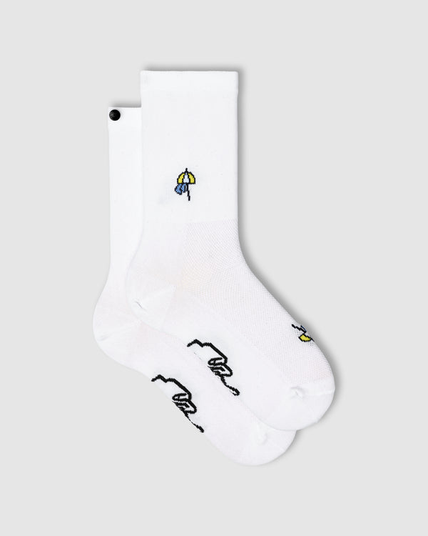 FINGERSCROSSED Classic ANDIAMO! Spiaggia – weiße Radsocken mit Motiv