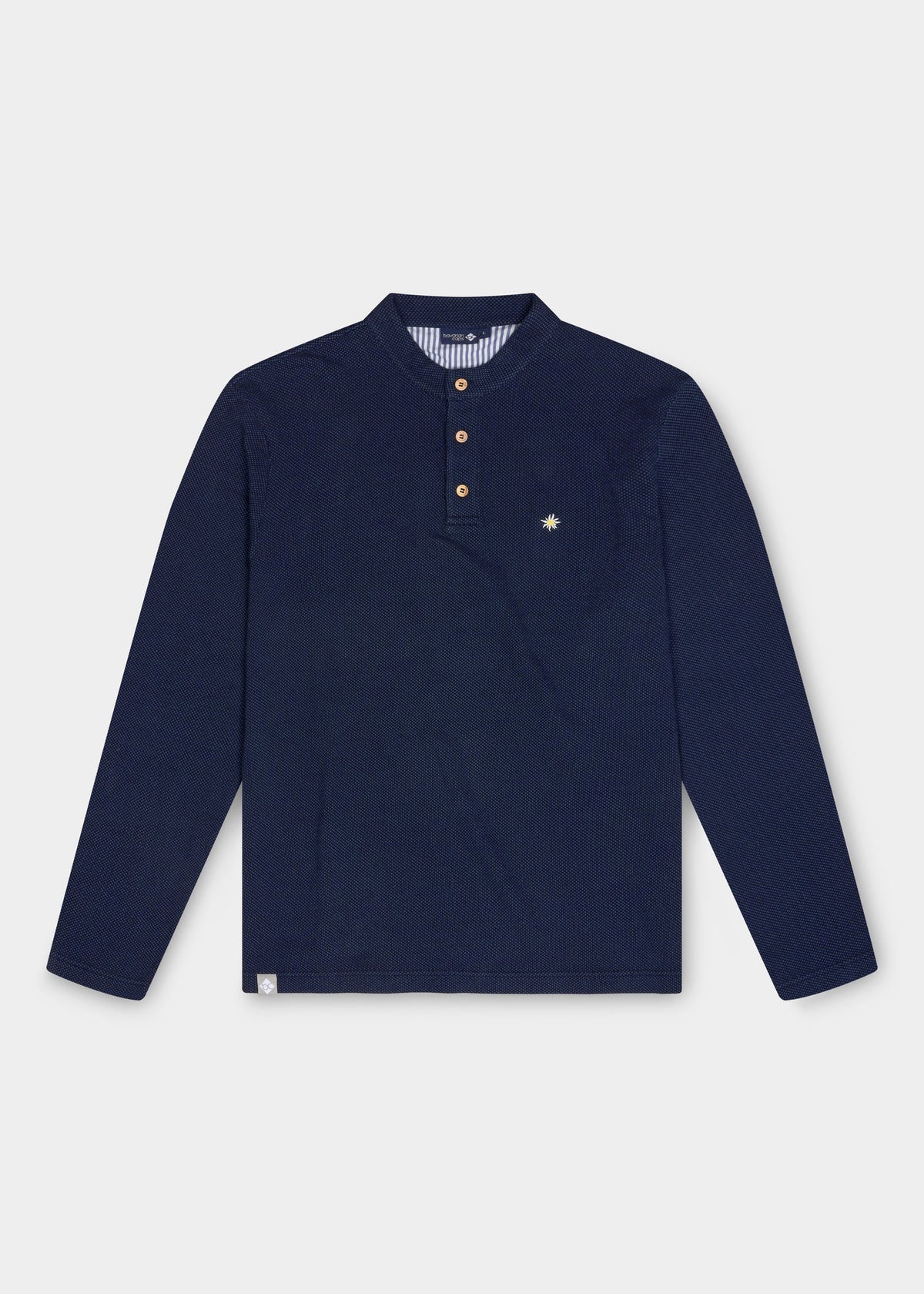 Bavarian Caps Edelweiß Feinstrick Langarm-Polo – Dunkelblau