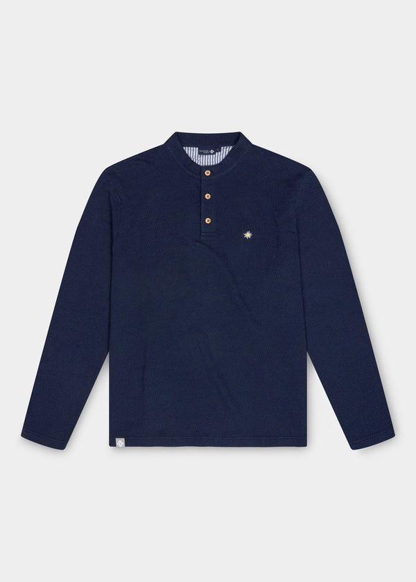 Bavarian Caps Edelweiß Feinstrick Langarm-Polo – Dunkelblau