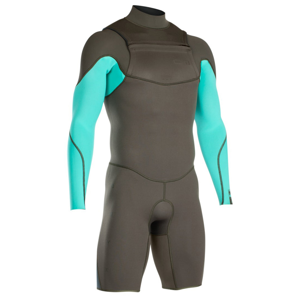 ION Onyx Element Shorty LS 2/2 Front Zip Herren – dark olive/teal – Vorderansicht