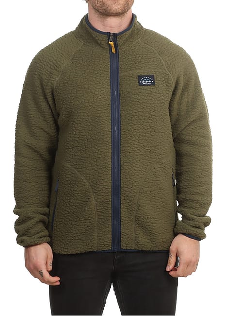 Passenger Tripper Sherpa-Fleecejacke – Khaki – Vorderansicht am Model
