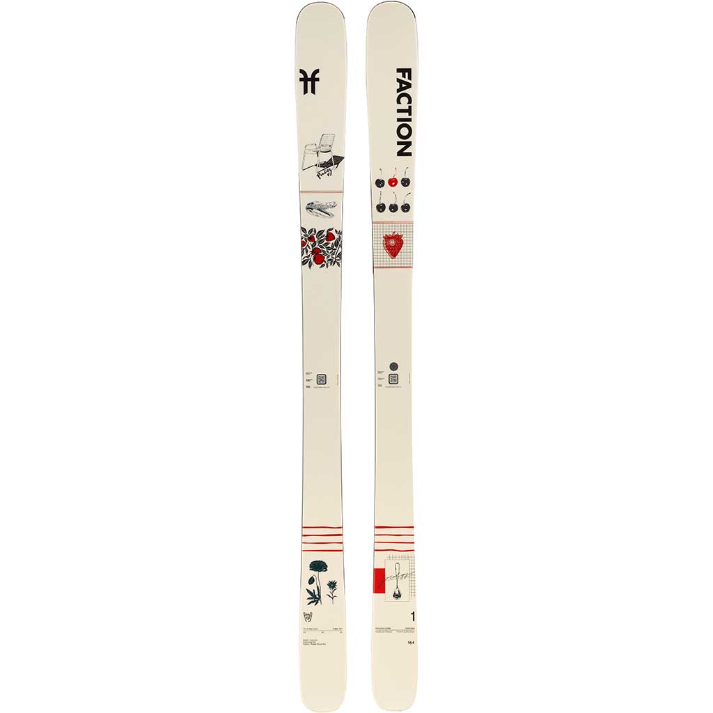 Faction Prodigy 1 Capsule Freestyle-Ski 2025/26 in hellem Design mit roten und schwarzen Motiven