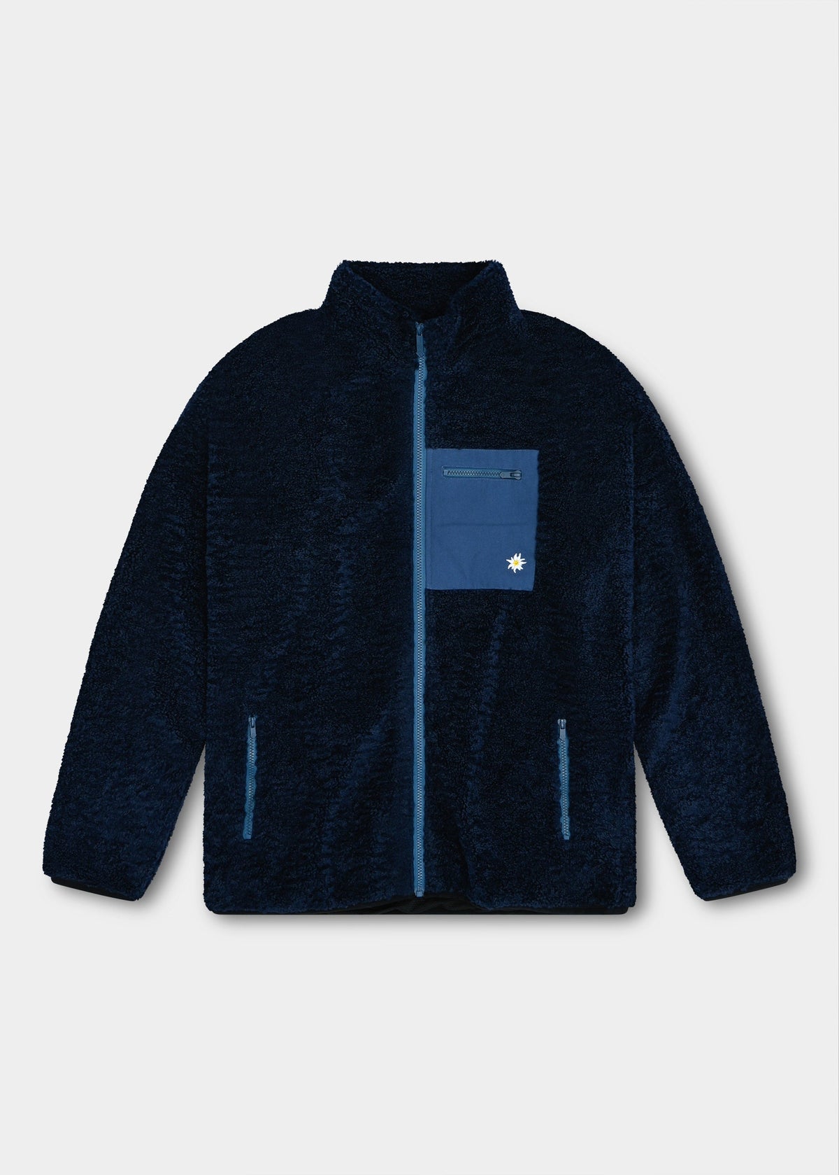 Bavarian Caps Sherpa-Zipper Edelweiß in Dunkelblau